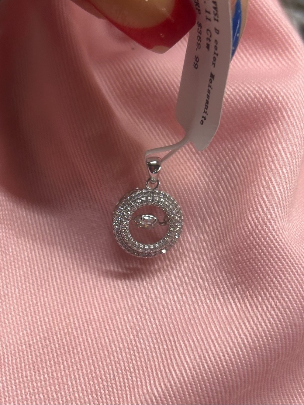 Sterling Silver floating Circular Halo Moissanite Pendant